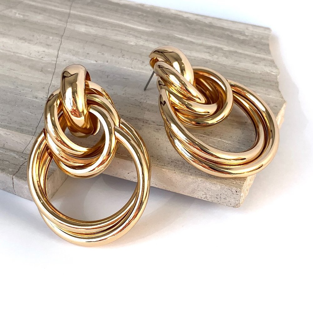 Anthropologie "Layered Link Drop" Gold Hoop Earrings - Picture 7 of 8